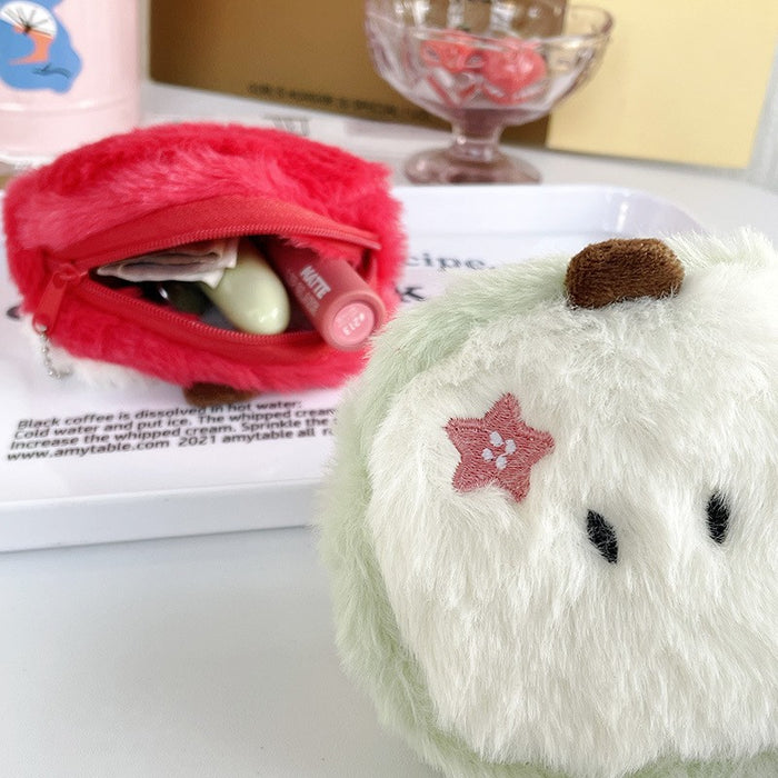 Wholesale Cute plush apple coin purse lipstick data line cartoon apple key chain pendant for friends gift