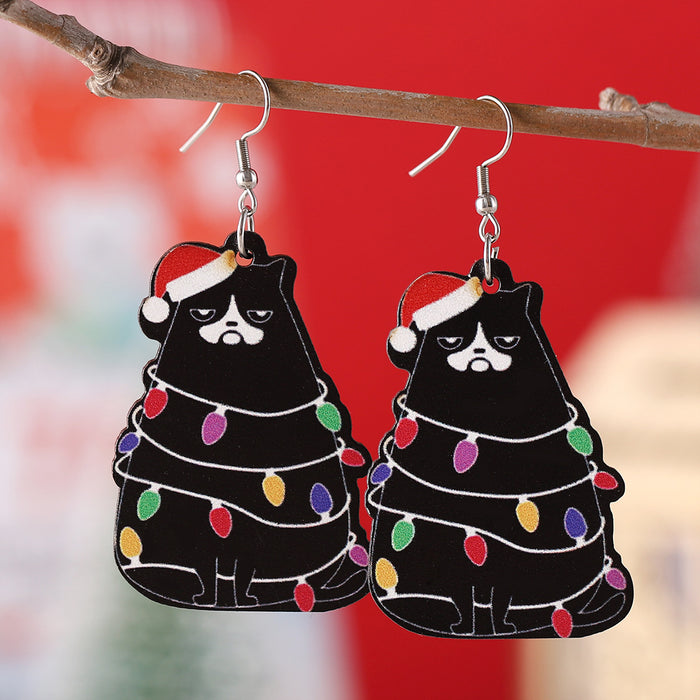 Wholesale  Christmas Lantern Black Cat Pendant Earrings