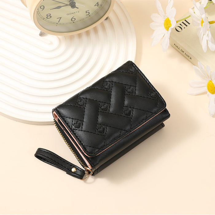 Wholesale Stylish Embroidered Love Short Wallet for Women PU Leather Trendy Accessory MOQ:3