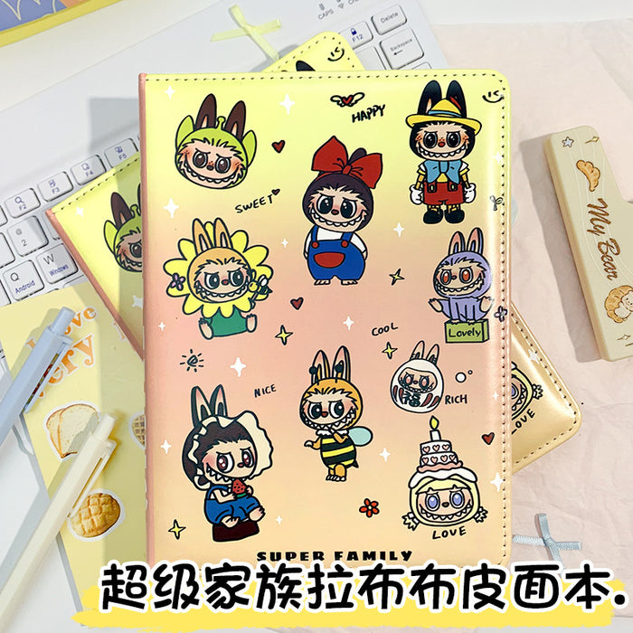 Wholesale 5pcs Super Family Leather Notebook Color Pages Line Diary Cute Cartoon Leather Cover