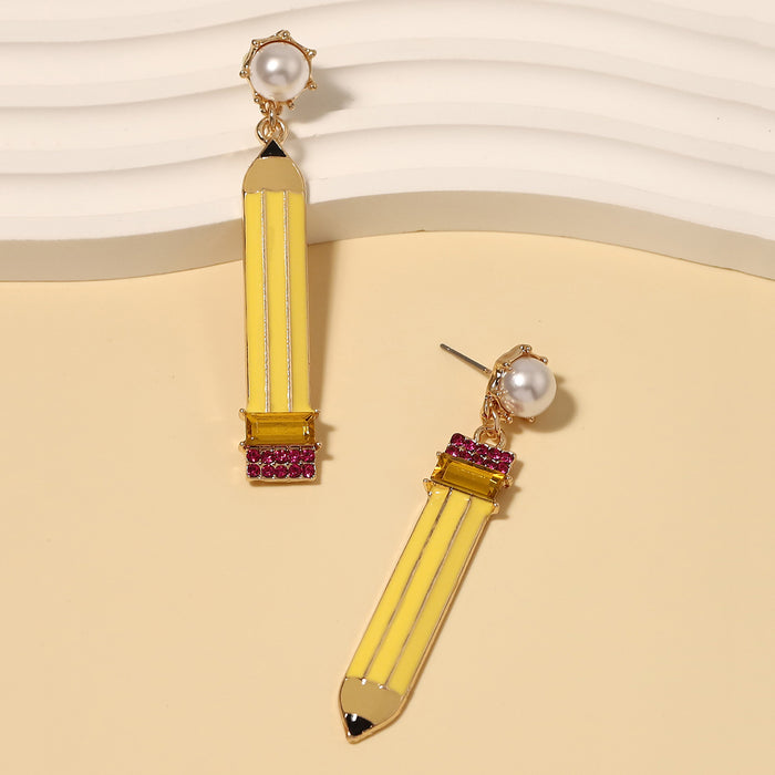 Wholesale geometric pencil alloy drop earrings pearl earrings