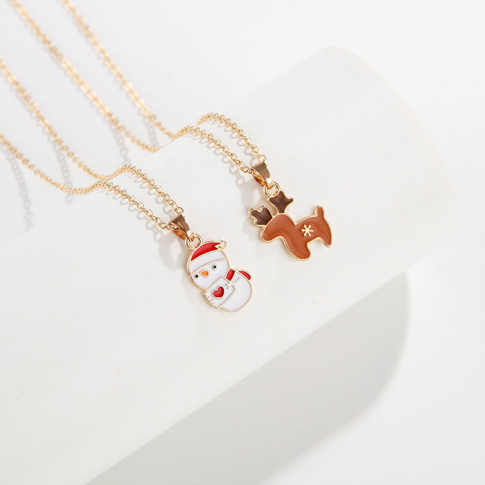 Wholesale Christmas friends children' s necklace cartoon  snowman snowflake alloy drop oil jewelry suit
