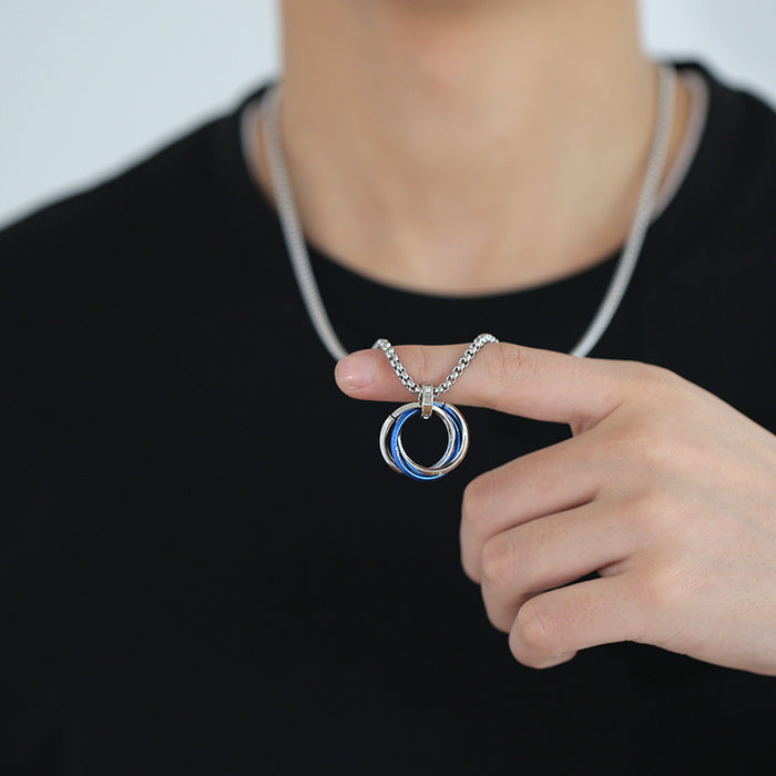 Wholesale Three ring ring necklace pendant personalized pendant sweater chain jewelry titanium steel pendant accessories