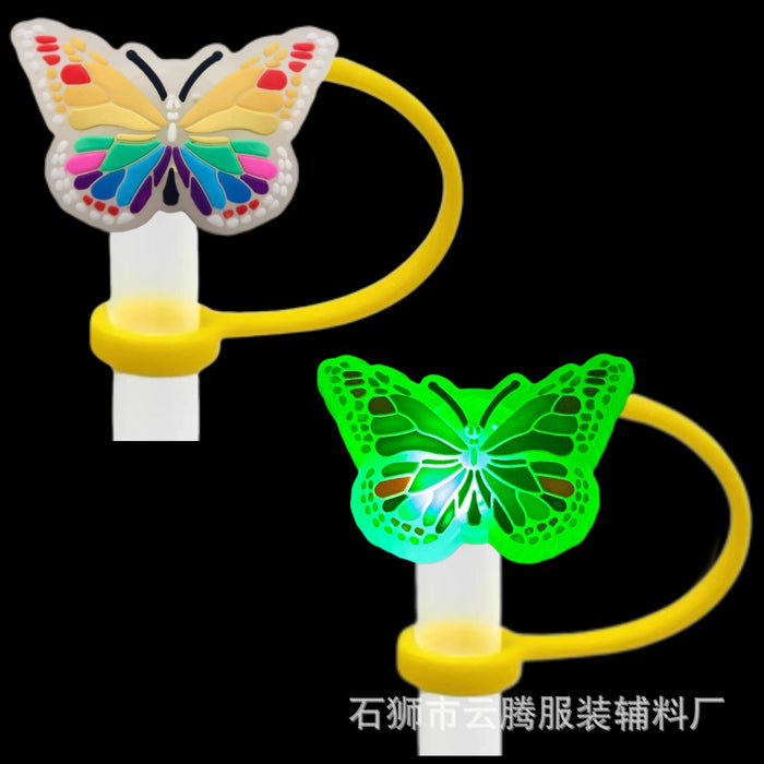 Wholesale 10pcs Silicone Straw Cap Cartoon Led Light Dustproof Straw Cap Recyclable