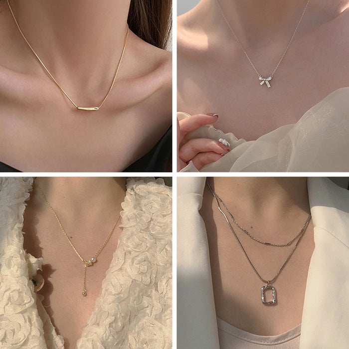 Wholesale Fashionable Butterfly Knot Necklace Set Women's Luxury Design Sensation Collarbone Chain Geometric Style Silver Plated Jewelry