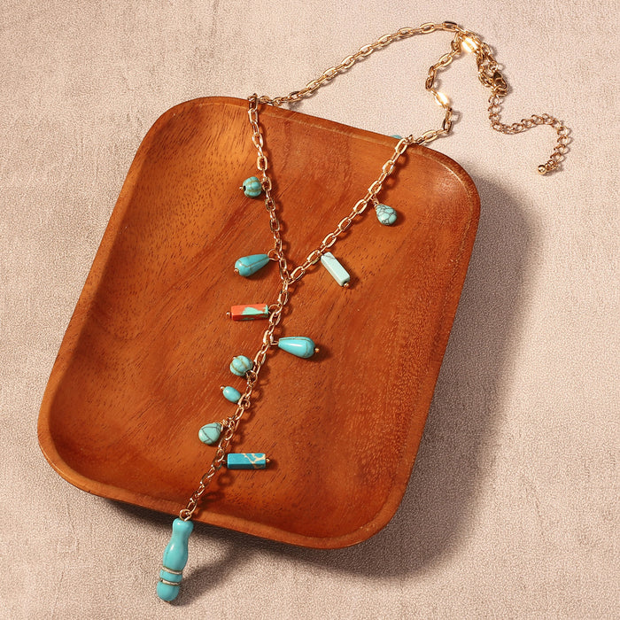 Wholesale ethnic style long turquoise necklace cross-border temperament necklace