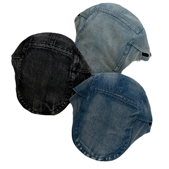 Wholesale Retro washed denim front versatile reverse ducktongue beret hat