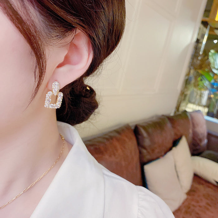 Wholesale Square earrings, retro Hong Kong style geometric light luxury crystal earrings, ladies' temperament earrings