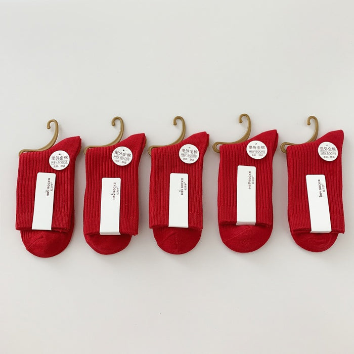 Wholesale Red socks, double needle middle tube cotton socks