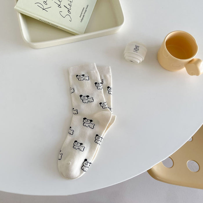 Wholesale Cute cartoon rolled edge socks, mid tube socks, polka dot pile socks