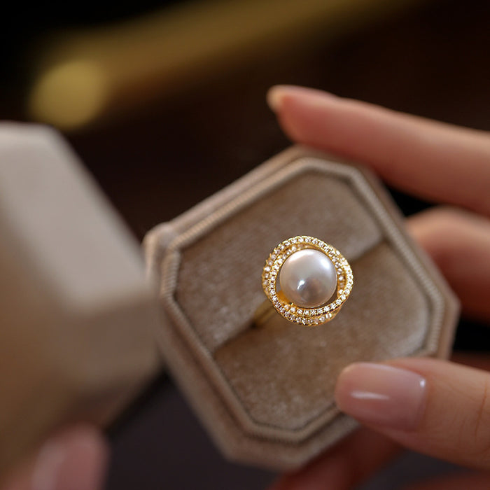 Wholesale Natural pearl ring, light luxury, high-end, niche, open mouth jewelry ring