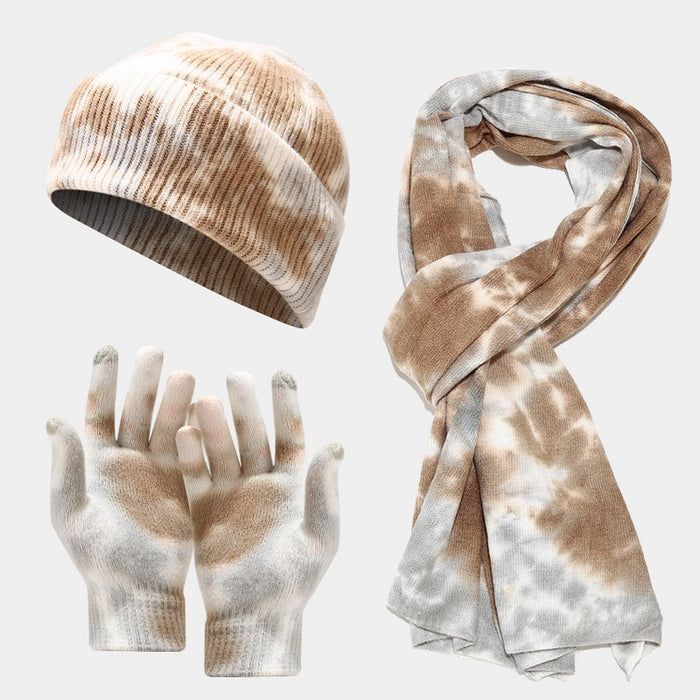 Wholesale Tie-dye knitted winter outdoor hat set for men and women.