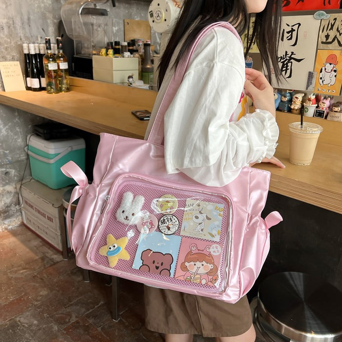 Wholesale Double-Sided Transparent Butterfly Pain Bag Versatile Soft Large Capacity Shoulder Bag Class Tote Bag