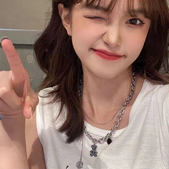 Wholesale Double layered necklace, light luxury, niche design, smiling face, collarbone chain