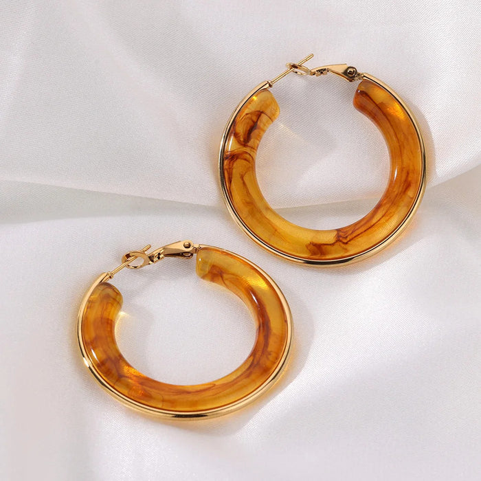 Wholesale Gradient Color RetroC-shaped Resin Earrings Stainless Steel