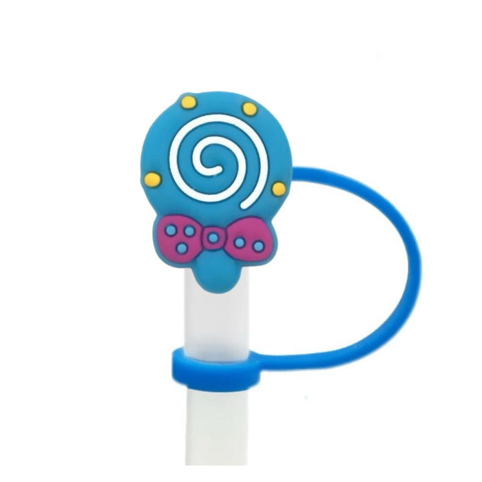 Wholesale Cartoon lollipop shaped dustproof straw cap DIY creative straw decoration cover 8/10mm silicone straw stopper
