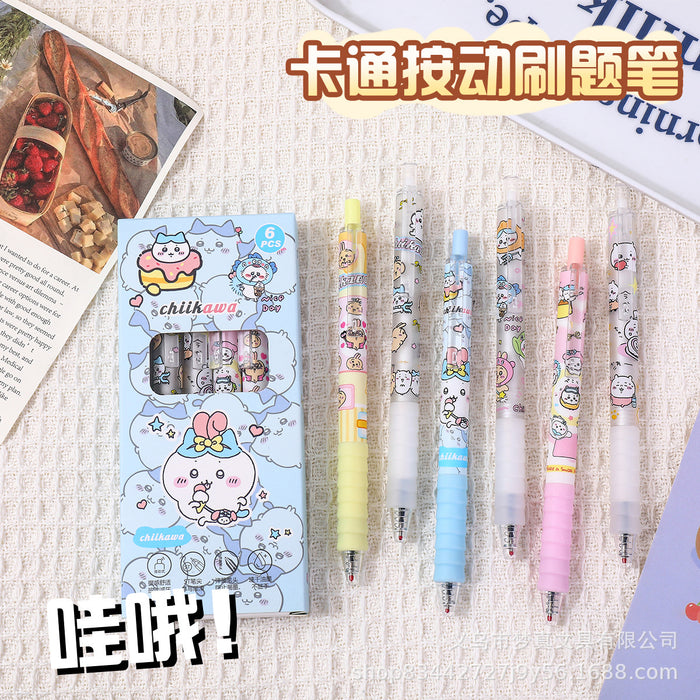 Wholesale 6pcs/ box Cartoon press gel pen quick-drying student cute test pen