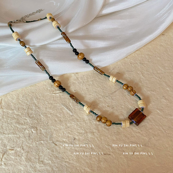 Wholesale Square butterfly bead necklace, retro artistic niche, layered necklace accessory