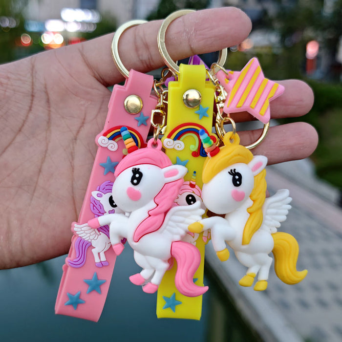 Wholesale Trendy Rainbow Unicorn Cartoon Keychain Cute Pony Car Key Accessory Bag Charm Gift