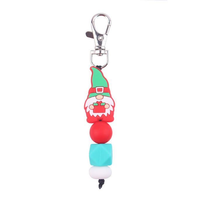 Wholesale Cartoon Santa Claus Silicone Bead Keychain JDC-KC-GuangTian035