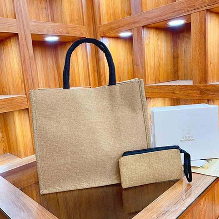 Wholesale Linen bag burlap bag printed two-piece handbag