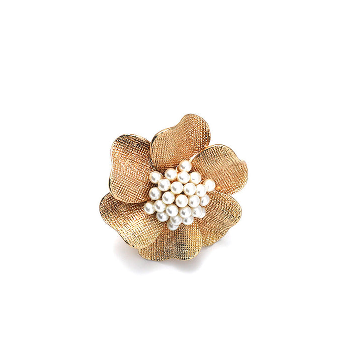 Wholesale Exaggerated Metal Alloy Pearl Flower Ring Simple Retro Creative Design Open Index Finger Ring