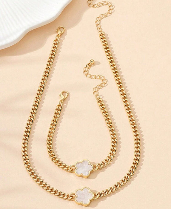 Wholesale 2pcs/ set Multicolor Lucky Five-Leaf Clover Chain Jewelry Set