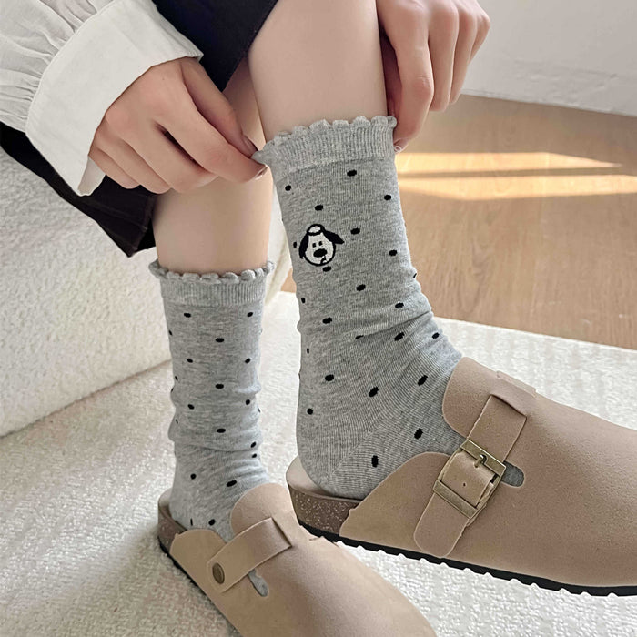 Wholesale Embroidery puppy polka dot socks pile socks combed cotton