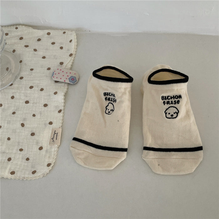 Wholesale Embroidered boat socks breathable short socks college style casual cotton socks