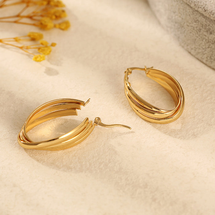 Wholesale  Stainless Steel Earrings Women's Oval Multi-Layer Splicing Titanium Steel  Earrings