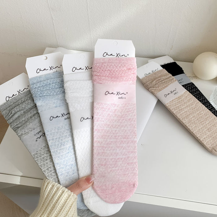 Wholesale New hollow mesh breathable thin socks with middle tube stacking
