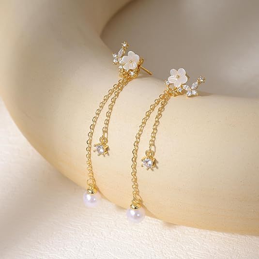 Wholesale New temperament shell flower earrings, two long tassel earrings, light luxury design earrings