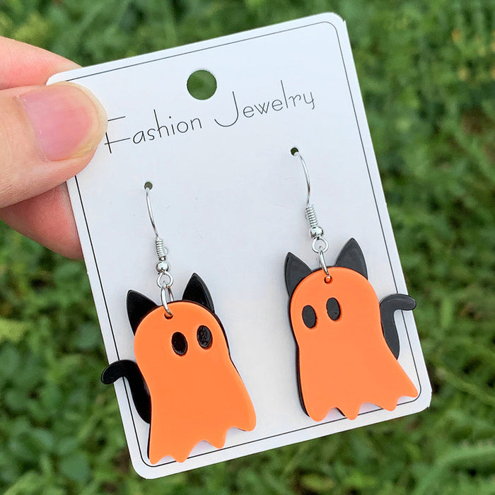 Wholesale  series acrylic earrings orange purple ghost cat earrings small simple style earrings