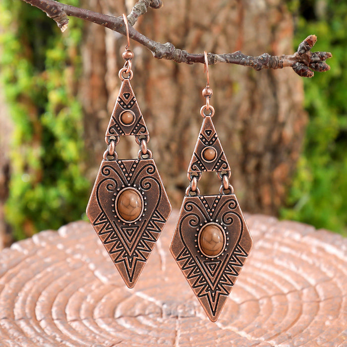 Wholesale Ancient Silver Zinc Alloy Bohemian Triangle Earrings Geometric Retro Fashion Accessory MOQ≥2