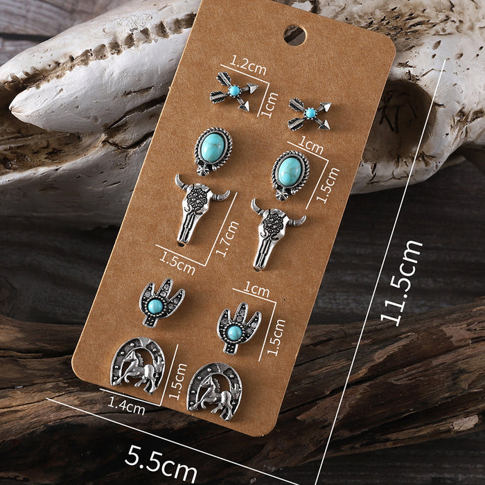 Wholesale cute sweet turquoise earrings suit fashion round bead flower cat claw ear jewelry
