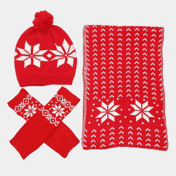 Wholesale Warm winter Christmas snowflake pattern knitted Hat set for women and men