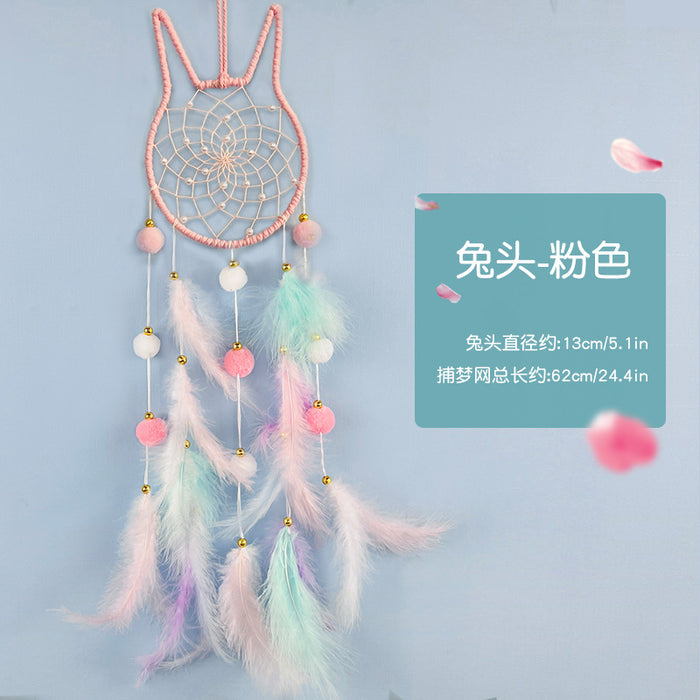 Wholesale Cat Head Dreamcatcher Hanging Ornament Handmade Pink Feather Decor MOQ≥2