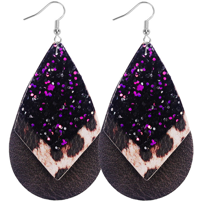 Wholesale Bohemian Style Multi-Layered Classic Leopard Print Sequin Women' s Leather Earrings Available in Multiple Colors