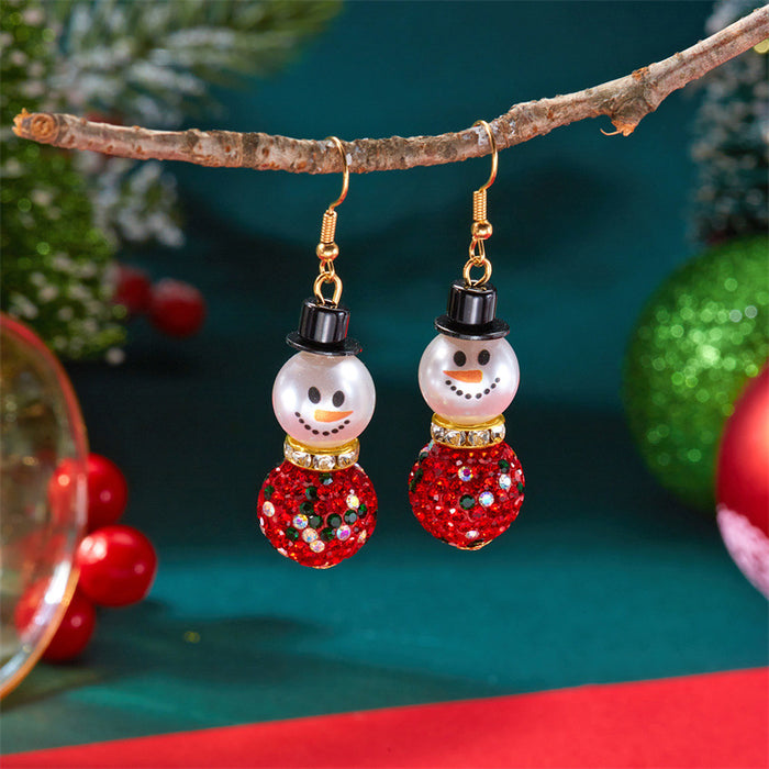 Wholesale Pearl Snowman Earrings Simple High-end Christmas Hat Snowflake Diamond Earrings