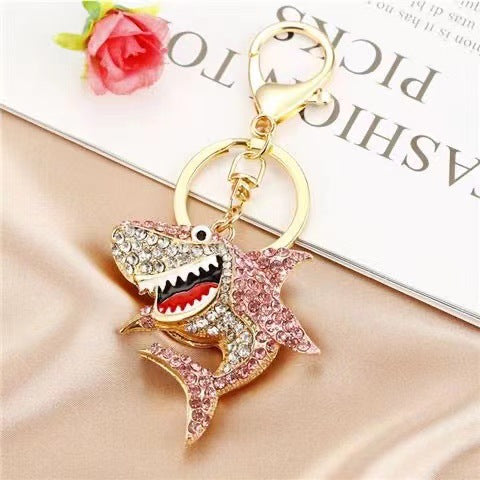 Wholesale Cartoon Ocean Shark Keychain Zinc Alloy Rhinestone Design Cute Gift MOQ≥2