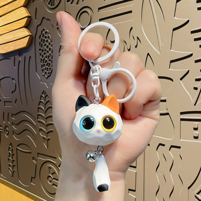 Wholesale Cute cartoon big-eyed cat head resin couple hanging tail cat pendant small gift doll key