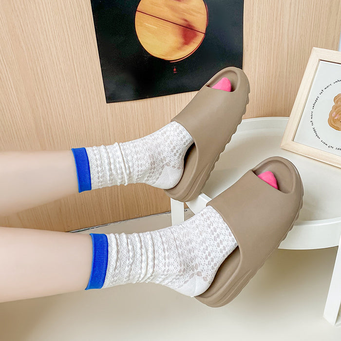 Wholesale Thin mesh breathable mid tube socks with trendy contrasting colors, long tube pile socks