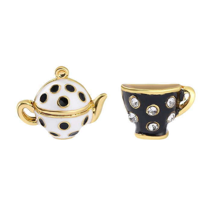 Wholesale Enamel glazed teacup earrings and long sweater chain
