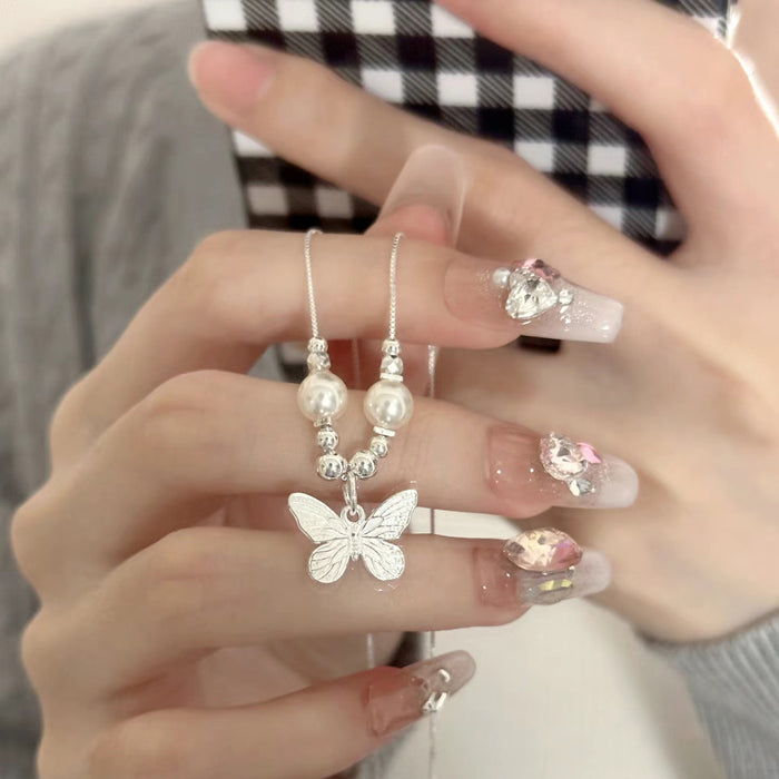 Wholesale Pearl butterfly necklace with versatile temperament, high-end feel, light luxury, niche design, collarbone chain accessories