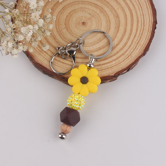 Wholesale Begonia  Flower Beaded Tassel Keychain Pendant Silicone Beads Handmade Bag Decoration Hanging