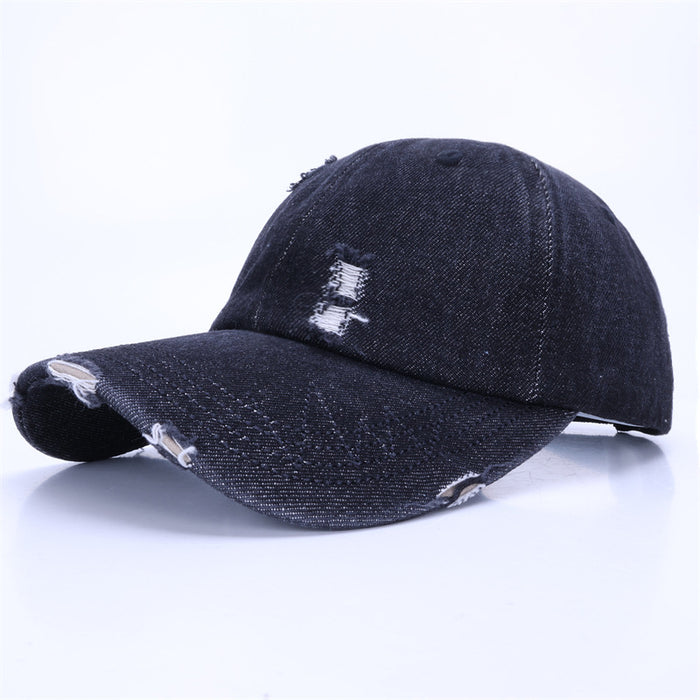 Wholesale Washed and distressed denim soft top duckbill cap for women, retro and versatile casual new baseball cap