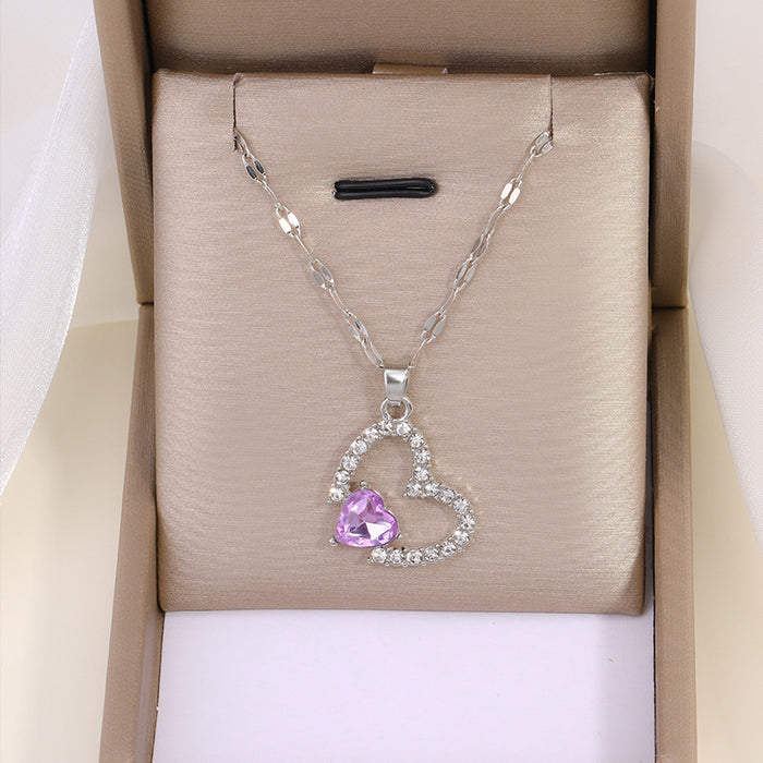 Wholesale Fashion and versatile jewelry with diamond alloy pendant, simple and luxurious double heart necklace
