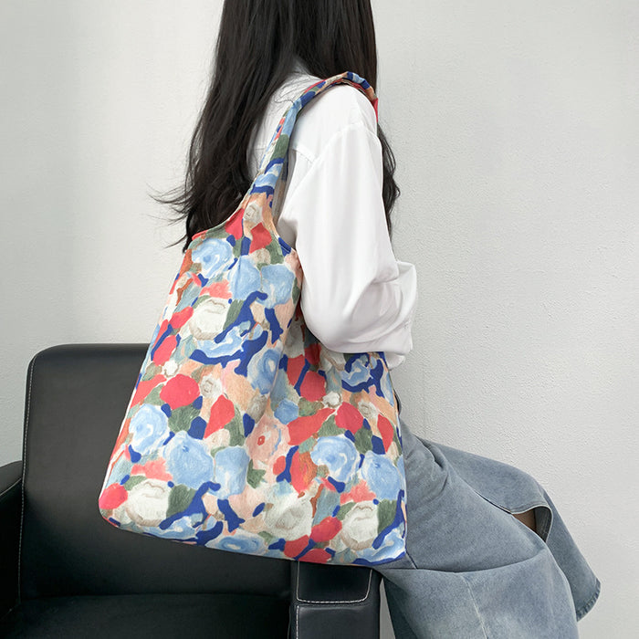 Wholesale Vintage oil painting flower canvas bag, one shoulder hand-held large capacity vest bag