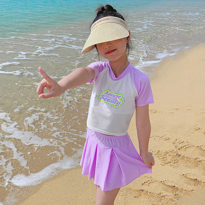 Wholesale Swimsuit polyester sports two-piece set color blocked hot spring swimsuit