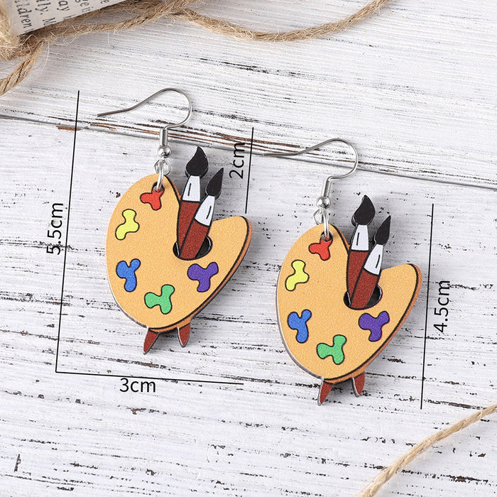 Wholesale Back-to-school Season Opening Season Brush Color Pendant Wooden Double-sided Earrings Teacher' s Day Gift